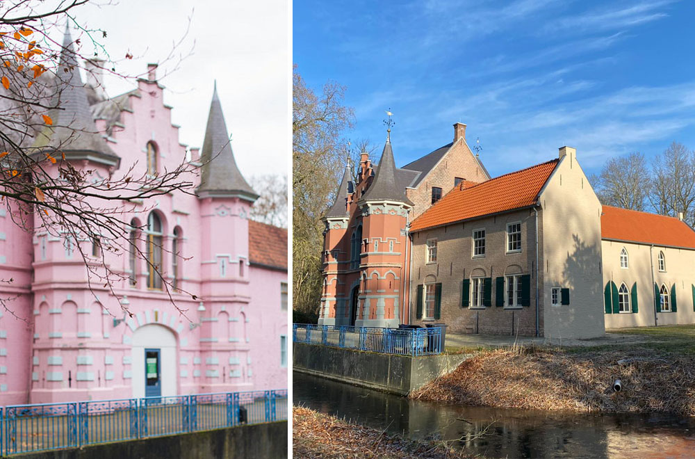Foto links: Werk aan de Muur. Het kasteel toen en nu