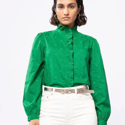 Groene blouse met borduursel