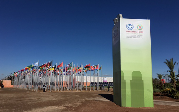 De vlaggen van alle landen die deelnemen aan de klimaattop 2016