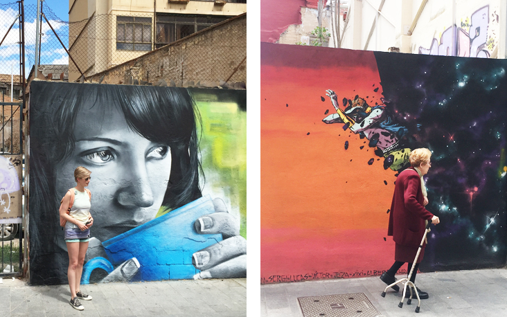 Kleurrijke illustraties op de straten van Valencia