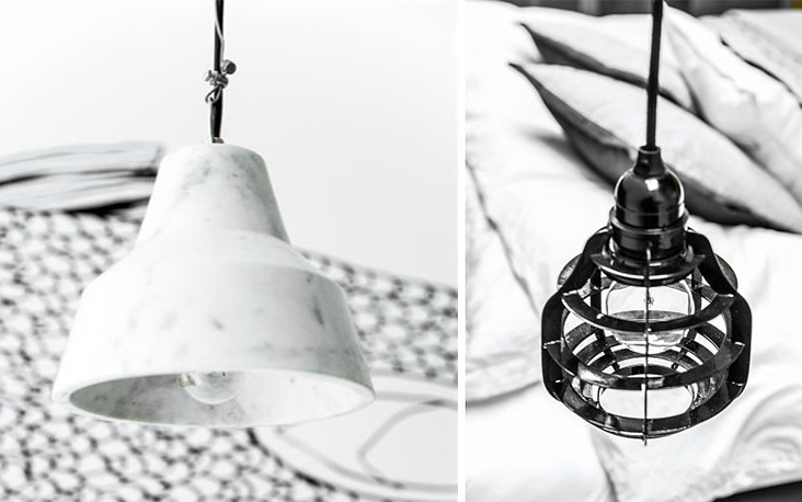 Lamp van zwart metaal en lamp van marmer van HK Living